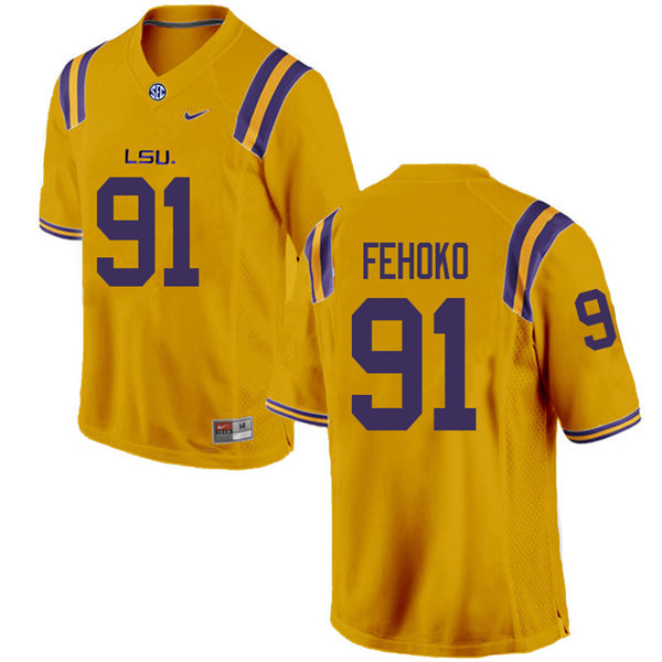 Men #91 Breiden Fehoko LSU Tigers College Football Jerseys Sale-Gold
